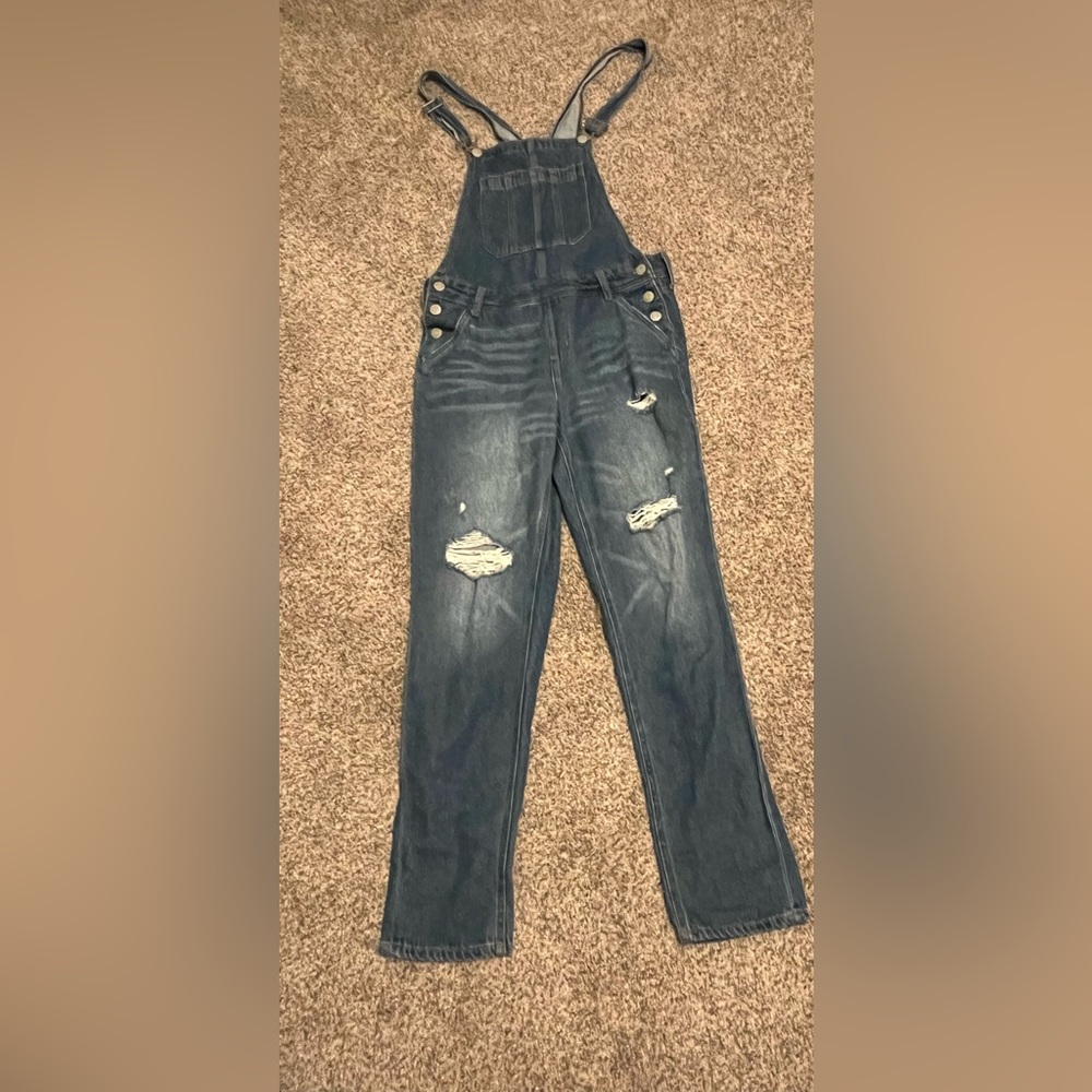 Aeropostale Blue Distressed Denim Overalls